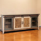 79" Brown Solid Wood Cabinet Enclosed Storage Distressed TV Stand