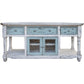 70" Blue and White Solid Wood Open shelving Distressed TV Stand