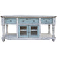 70" Blue and White Solid Wood Open shelving Distressed TV Stand