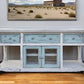 70" Blue and White Solid Wood Open shelving Distressed TV Stand