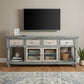 70" Blue and White Solid Wood Open shelving Distressed TV Stand