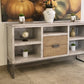 70" Light Gray Solid Wood Open shelving Distressed TV Stand