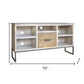 70" Light Gray Solid Wood Open shelving Distressed TV Stand