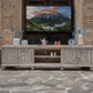 93" Desert Sand Solid Wood Cabinet Enclosed Storage Distressed TV Stand