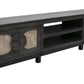 93" Black Solid Wood Cabinet Enclosed Storage Distressed TV Stand