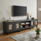 93" Black Solid Wood Cabinet Enclosed Storage Distressed TV Stand