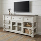 81" Ivory Solid Wood Open shelving Distressed TV Stand