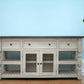 81" Ivory Solid Wood Open shelving Distressed TV Stand
