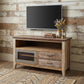 53" Brown Solid Wood Cabinet Enclosed Storage Distressed TV Stand