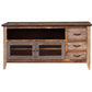 61" Brown Solid Wood Cabinet Enclosed Storage Distressed TV Stand