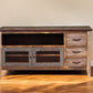 61" Brown Solid Wood Cabinet Enclosed Storage Distressed TV Stand