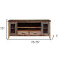 76" Brown Solid Wood Cabinet Enclosed Storage Distressed TV Stand
