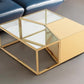 Set of Three 37" Clear And Gold Glass And Stainless Steel Square Mirrored Bunching Coffee Tables