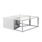 Set of Three 37" Clear And Gold Glass And Stainless Steel Square Mirrored Bunching Coffee Tables