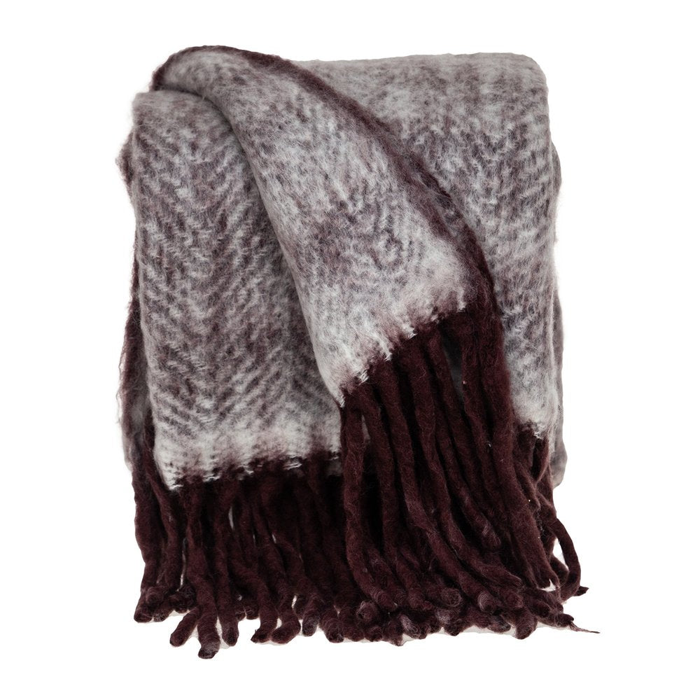 52" X 67" Dark Purple Woven Wool Blend Chevron Throw Blanket with Fringe