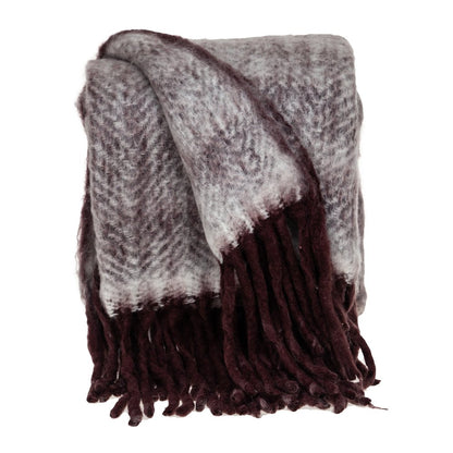 52" X 67" Dark Purple Woven Wool Blend Chevron Throw Blanket with Fringe