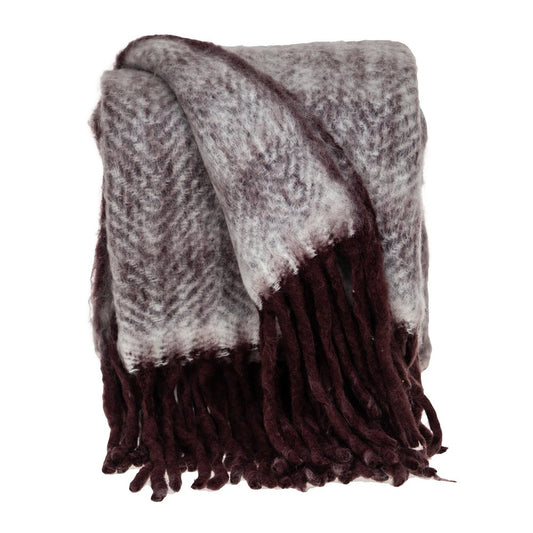 52" X 67" Dark Purple Woven Wool Blend Chevron Throw Blanket with Fringe