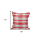 16" Red and White Plaid Cotton Throw Pillow