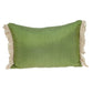 14" X 20" Green And Beige Cotton Lumbar Throw Pillow with Embroidery and Fringe