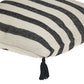 24" Beige and Black Striped Cotton Throw Pillow With Tassels