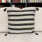 24" Beige and Black Striped Cotton Throw Pillow With Tassels