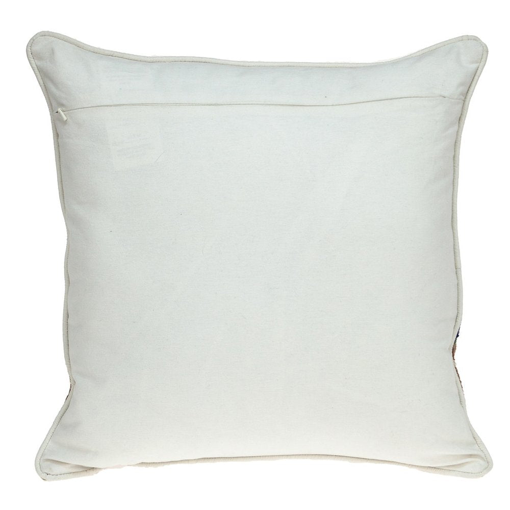 20" Blue and Beige Floral Wool Throw Pillow With Embroidery