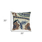 20" Blue and Beige Floral Wool Throw Pillow With Embroidery