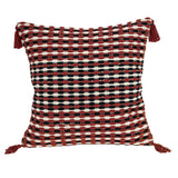 20" Red and Black Cotton Throw Pillow with Tassels