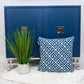 20" Blue Greek Key Cotton Throw Pillow