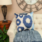 22" Blue and Beige Abstract Cotton Throw Pillow With Embroidery