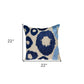 22" Blue and Beige Abstract Cotton Throw Pillow With Embroidery