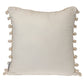 18" Beige and White Weave Cotton Throw Pillow With Pom Poms