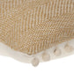 18" Beige and White Weave Cotton Throw Pillow With Pom Poms