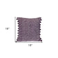 18" Purple and White Weave Cotton Throw Pillow With Pom Poms