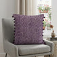 18" Purple and White Weave Cotton Throw Pillow With Pom Poms