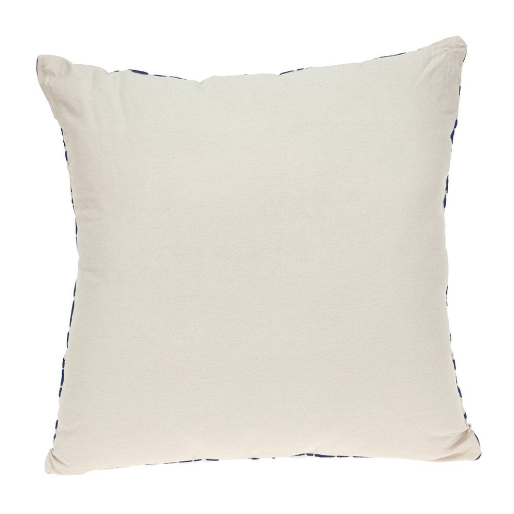 22" Beige and Indigo Floral Cotton Throw Pillow With Embroidery