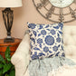22" Beige and Indigo Floral Cotton Throw Pillow With Embroidery