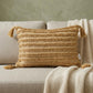 14" X 20" Beige Striped Cotton Throw Pillow With Tassels