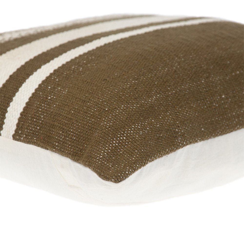 18" Brown And White Cotton Striped Throw Pillow