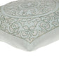 22" Beige and Green Damask Linen Blend Throw Pillow with Embroidery and Applique