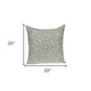 22" Beige and Green Damask Linen Blend Throw Pillow with Embroidery and Applique