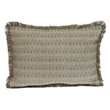 14" X 20" Green and White Cotton Lumbar Throw Pillow with Fringe