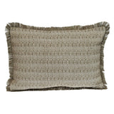 14" X 20" Green and White Cotton Lumbar Throw Pillow with Fringe