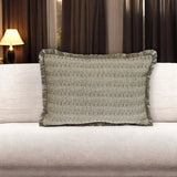 14" X 20" Green and White Cotton Lumbar Throw Pillow with Fringe