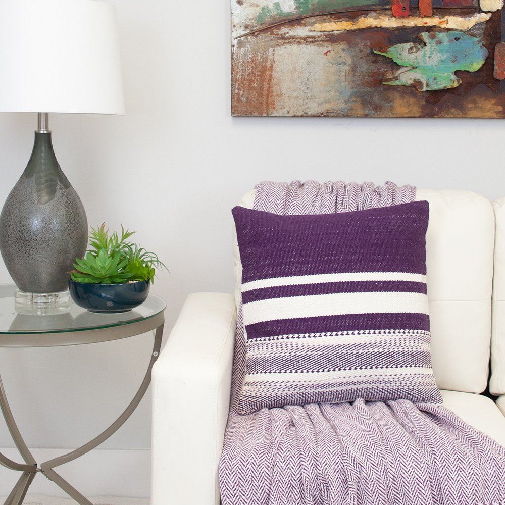 18" Purple and White Cotton Throw Pillow