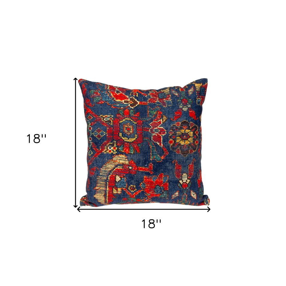 18" Blue and Red Cotton Throw Pillow