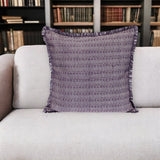 24" Purple and White Cotton Throw Pillow with Fringe