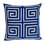 22" Beige and Blue Poly Cotton Blend Throw Pillow with Embroidery and applique