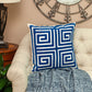 22" Beige and Blue Poly Cotton Blend Throw Pillow with Embroidery and applique