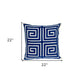 22" Beige and Blue Poly Cotton Blend Throw Pillow with Embroidery and applique